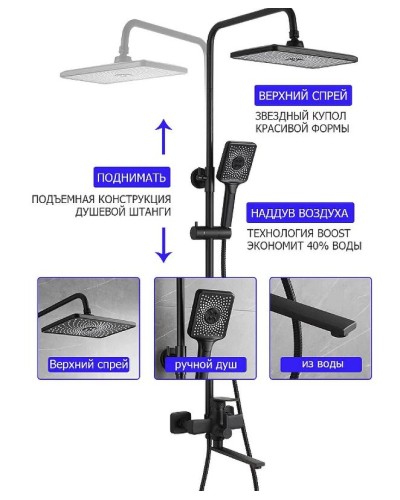 Душевая система Frap H71-6 F2471-6 Черная матовая