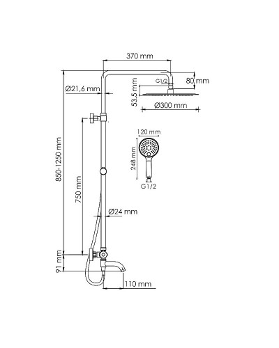 Душевая система WasserKRAFT A188.263.207.PG Thermo с термостатом Золото глянцевое