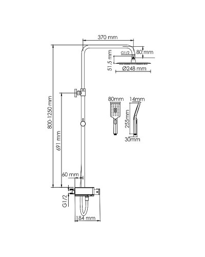 Душевая система WasserKRAFT A114.258.130.CB Thermo с термостатом Черная матовая