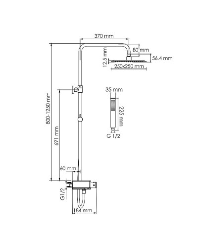 Душевая система WasserKRAFT A114.255.218.CB Thermo с термостатом Черная матовая