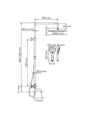 Душевая система WasserKRAFT A288.160.078.BM Thermo с термостатом Черная матовая