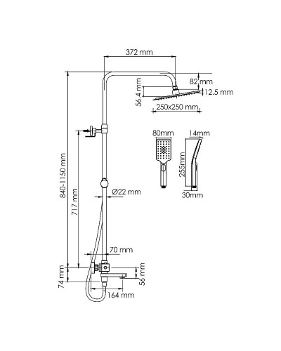 Душевая система WasserKRAFT A299.255.130.BM Thermo с термостатом Черная матовая