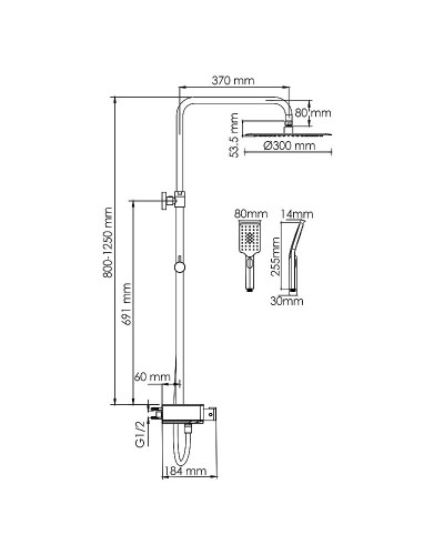Душевая система WasserKRAFT A114.160.130.CB Thermo с термостатом Черная матовая
