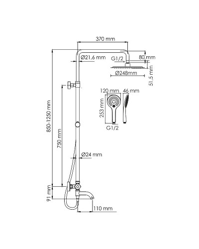 Душевая система WasserKRAFT A188.257.155.WM Thermo с термостатом Белая матовая