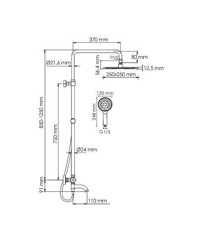 Душевая система WasserKRAFT A188.256.207.PG Thermo с термостатом Золото глянцевое
