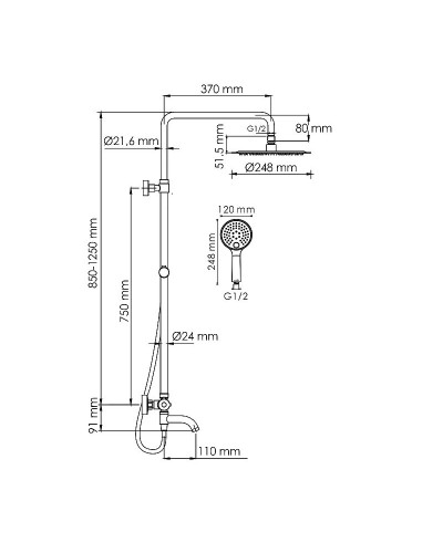 Душевая система WasserKRAFT A188.208.207.PG Thermo с термостатом Золото глянцевое