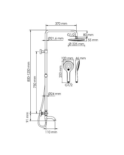 Душевая система WasserKRAFT A288.077.078.BM Thermo с термостатом Черная матовая