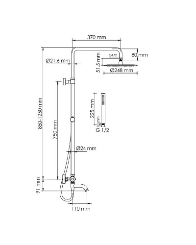 Душевая система WasserKRAFT A288.258.217.BM Thermo с термостатом Черная матовая