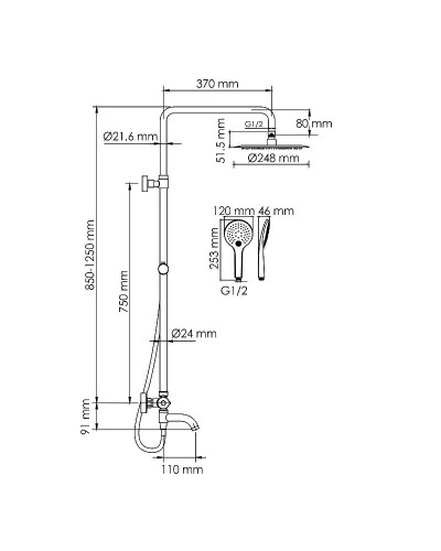 Душевая система WasserKRAFT A288.258.078.BM Thermo с термостатом Черная матовая