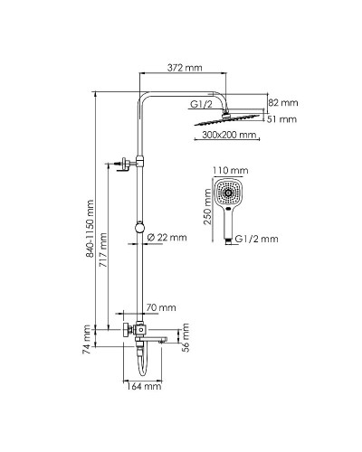 Душевая система WasserKRAFT A199.069.065.087.CH Thermo с термостатом Хром
