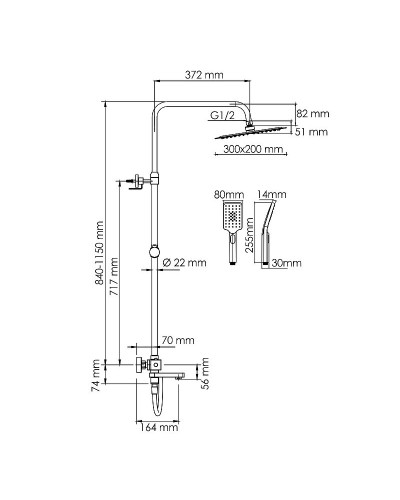 Душевая система WasserKRAFT A199.069.126.087.CH Thermo с термостатом Хром