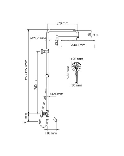 Душевая система WasserKRAFT A188.117.127.087.CH Thermo с термостатом Хром