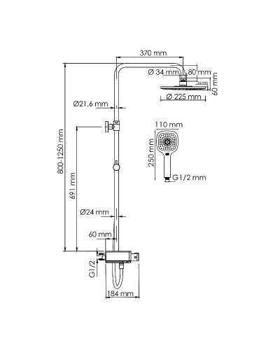 Душевая система WasserKRAFT A113.067.065.CH Thermo с термостатом Хром Белая