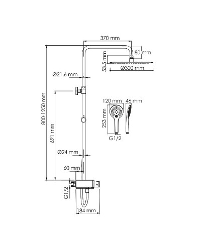 Душевая система WasserKRAFT A113.116.155.CH Thermo с термостатом Хром Белая