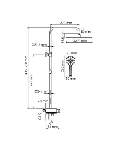 Душевая система WasserKRAFT A113.116.127.CH Thermo с термостатом Хром Белая