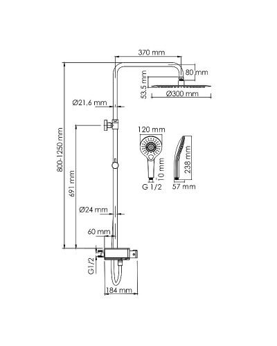Душевая система WasserKRAFT A113.116.101.CH Thermo с термостатом Хром Белая