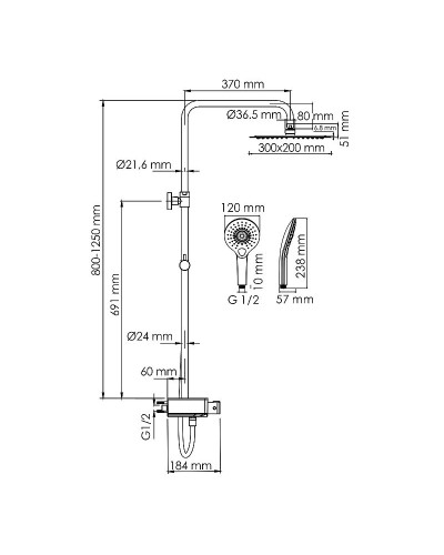 Душевая система WasserKRAFT A113.069.101.CH Thermo с термостатом Хром Белая