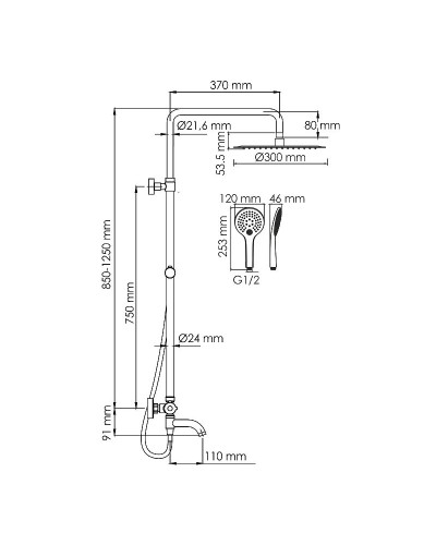 Душевая система WasserKRAFT A188.161.155.WM Thermo с термостатом Белый матовый