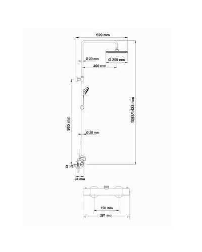 Душевая система WasserKRAFT A13302 с термостатом Хром
