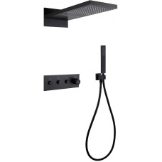 Душевая система Abber Rund AF8752B с термостатом Черная матовая