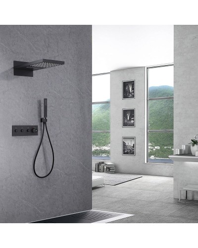 Душевая система Abber Rund AF8752B с термостатом Черная матовая