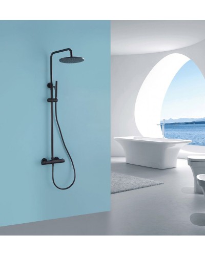 Душевая система Abber Wasser Kreis AF8160B с термостатом Черная матовая