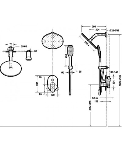 Душевой комплект 254 мм Bravat Gina F865104C-A-ENG