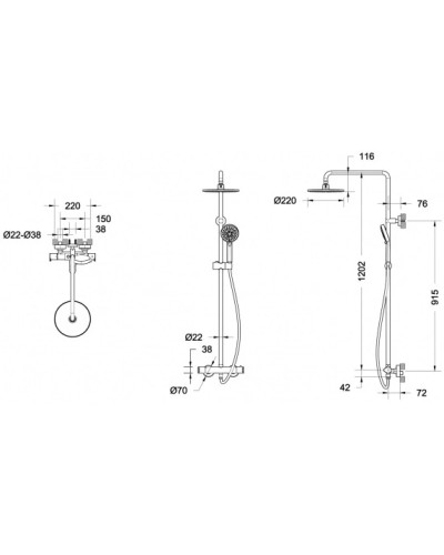 Душевая система 220 мм Bravat Waterfall F939114C-A2-RUS