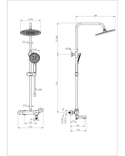 Душевая система с термостатом WONZON & WOGHAND, Черный матовый (WW-B3057-A-MB)