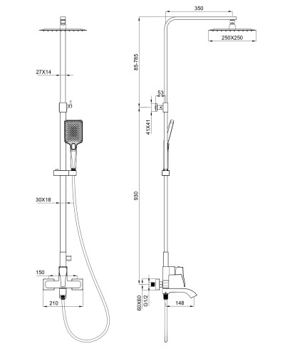 Душевая система Wonzon & Woghand, Темный графит (WW-88047072-BGM)