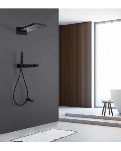 Душевая система Abber Rund AF8753B с термостатом Черная матовая