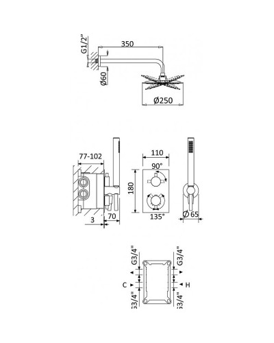 Душевая система Cezares Leaf LEAF-DSIP-T-25-01 Хром