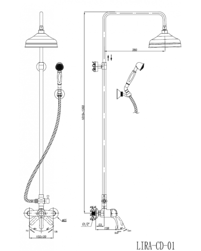 Душевая стойка со смесителем для верхнего и ручного душа CEZARES LIRA-C-CD-02