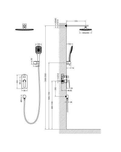 Душевой комплект 300х200 мм Timo Helmi SX-4069/03SM
