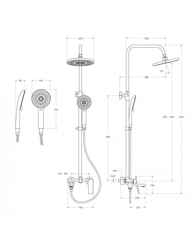 Душевая стойка со смесителем, изливом, верхним и ручным душем CEZARES COMFORT-CVD-01