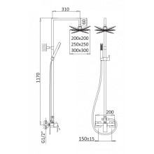 Душевая колонна со смесителем, верхний душ из нержавеющей стали CEZARES PORTA-CD-SR
