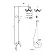 Душевая колонна со смесителем, верхний душ из нержавеющей стали CEZARES PORTA-CD-SR