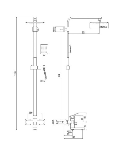Душевая система 200 мм Savol 304 S-SUS5001
