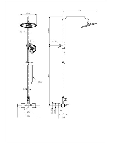 Душевая система с термостатом WONZON & WOGHAND, Брашированное золото (WW-C3017-A-BG)