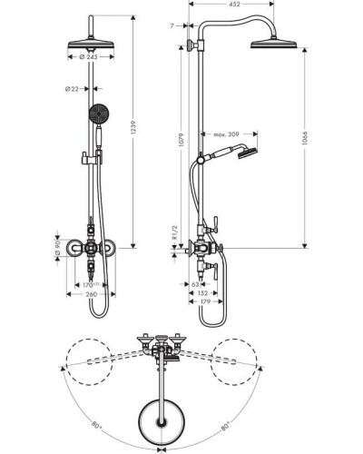 Душевая система 240 мм Axor Montreux 16572000