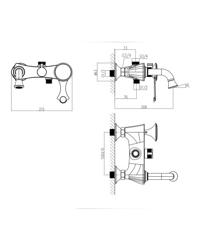 Душевая система 220 мм Bronze De Luxe Yasmina LT800/B03