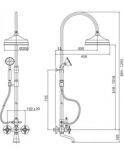 Душевая стойка со смесителем, с изливом, верхним и ручным душем CEZARES LORD-CVD-03/24-M