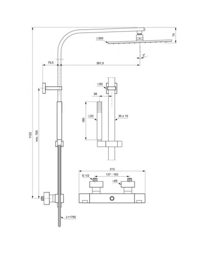 Душевая система 300 мм Ideal Standard Ceratherm C100 A7542AA