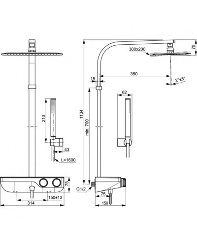 Душевая система 300х200 мм Ideal Standard Ceratherm S200 A7332AA