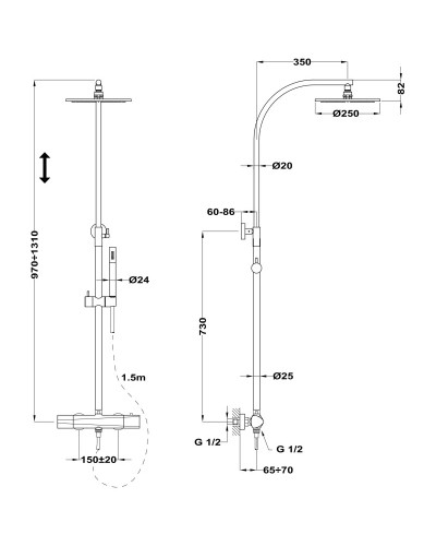 Душевая система 250 мм Teka Itaca 67237020N2