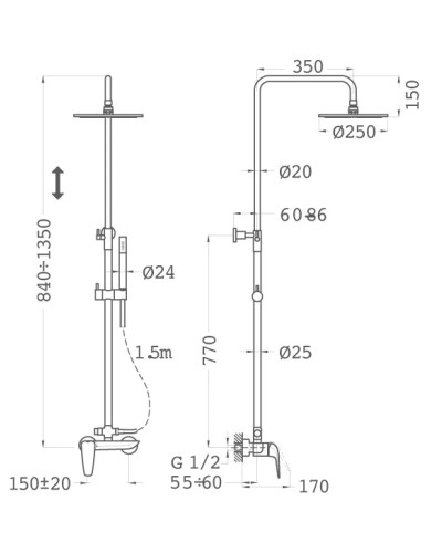 Душевая система 250 мм Teka Itaca 672970200