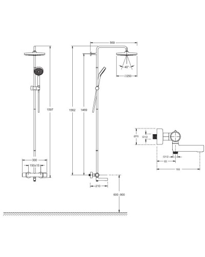 Душевая система 250 мм Jacob Delafon Atom E26237-CP