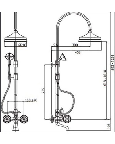 Душевая стойка со смесителем для ванны, верхним и ручным душем CEZARES ATLANTIS-CVD-02-Sw/M