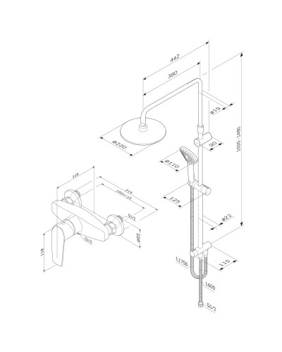Душевая стойка 220 мм AM.PM Gem F42890A24
