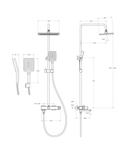 Душевая стойка со смесителем и изливом, верхним и ручным душем BelBagno ARDENTE-VSCM-CRM